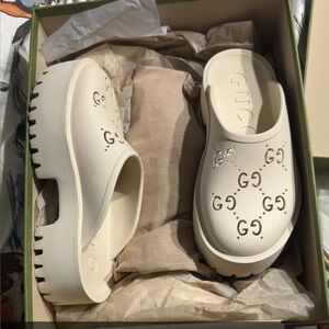 Gucci Cream Clog/Mules with GG Pattern